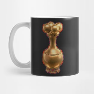 Digital Rendering of a  Pre-Columbian Quimbaya Poporo in Gold Leaf on a Mola Inspired Pattern Mug